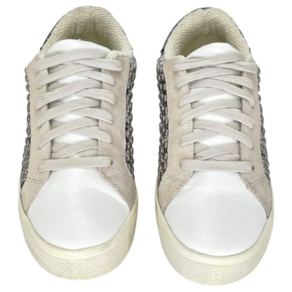 AQUA Womens Sneakers 9.5M Tess Grey Snake Print Leather Silver Studded - Picture 6 of 16